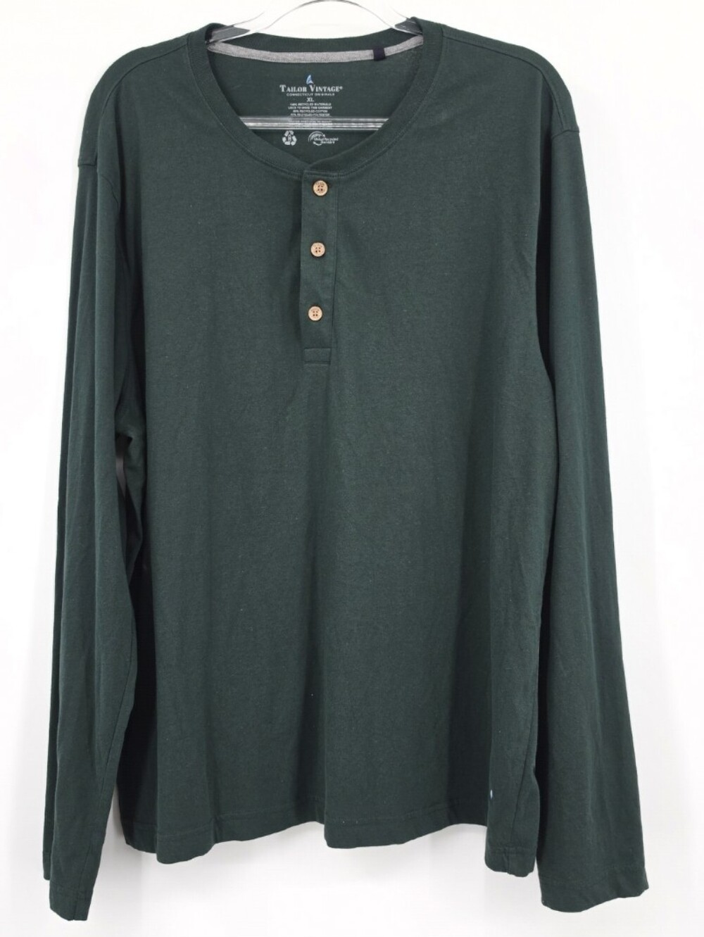 Tailor Vintage Long Sleeve Henley T-shirt XL Forest Green